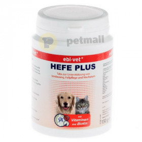 Хранителна добавка Ebi-Vet Hefe Plus , с високо съдържание на бирена мая, протеини, ферменти, витамини и минерали 150 гр
